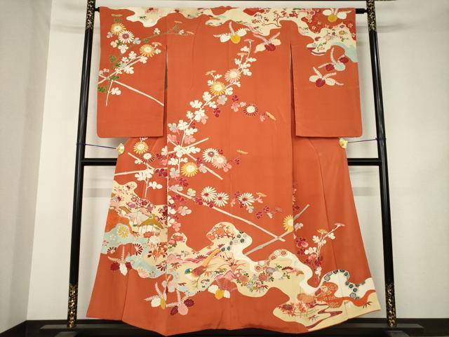 平和屋着物●アンティーク 大正ロマン 訪問着 駒刺繍 風景文 金彩 正絹 逸品 AABK3082ck