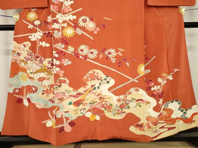 平和屋着物●アンティーク 大正ロマン 訪問着 駒刺繍 風景文 金彩 正絹 逸品 AABK3082ck