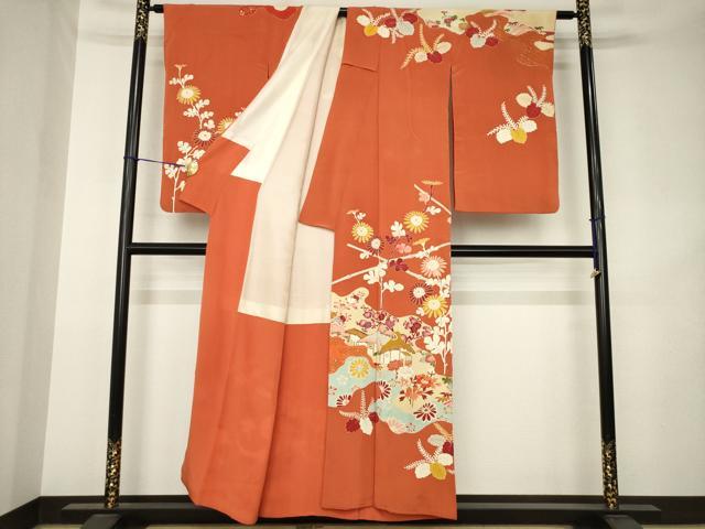 平和屋着物●アンティーク 大正ロマン 訪問着 駒刺繍 風景文 金彩 正絹 逸品 AABK3082ck