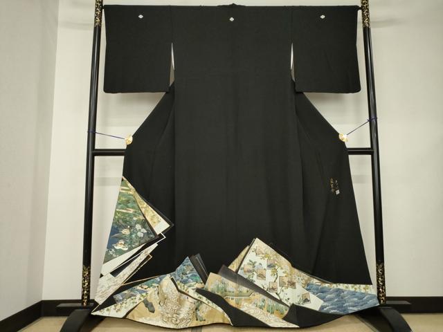 平和屋着物●螺鈿作家 甲斐泰造 黒留袖 螺鈿 鴛鴦花文 金銀彩 正絹 逸品 AABK3086ck