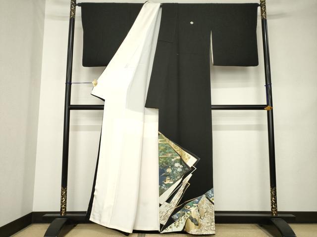 平和屋着物●螺鈿作家 甲斐泰造 黒留袖 螺鈿 鴛鴦花文 金銀彩 正絹 逸品 AABK3086ck