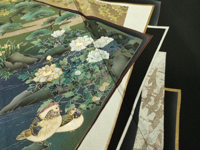 平和屋着物●螺鈿作家 甲斐泰造 黒留袖 螺鈿 鴛鴦花文 金銀彩 正絹 逸品 AABK3086ck
