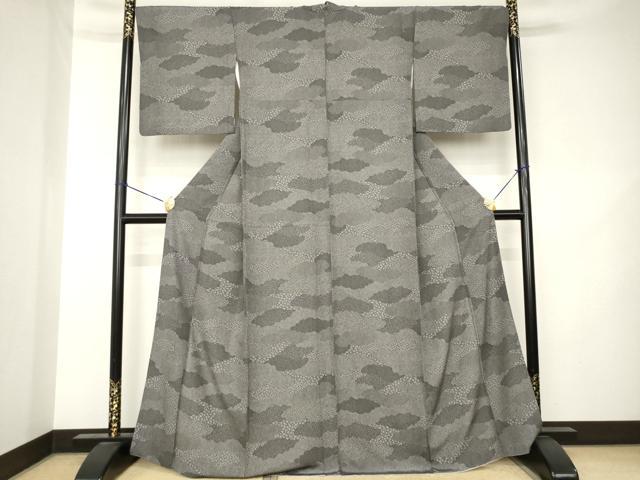 平和屋着物●江戸小紋 雲重ね文 黒地 正絹 逸品 AABK3087ck