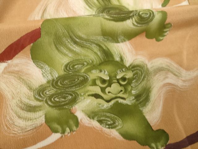 平和屋着物●アンティーク 大正ロマン 小紋 唐獅子 金糸 正絹 逸品 AABK3089ck