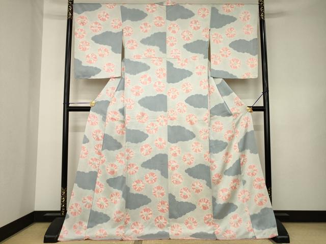 平和屋着物●上質な小紋 絞り 雲重ね文 ロング丈 正絹 逸品 AABK3094ck