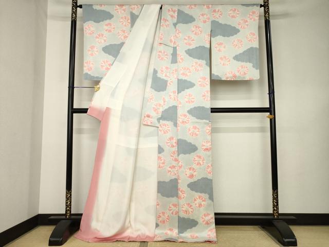 平和屋着物●上質な小紋 絞り 雲重ね文 ロング丈 正絹 逸品 AABK3094ck