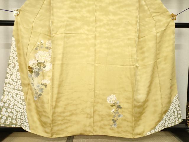 平和屋着物●螺鈿作家 甲斐泰造 訪問着 螺鈿 菊 金彩 正絹 逸品 AABK3095ck