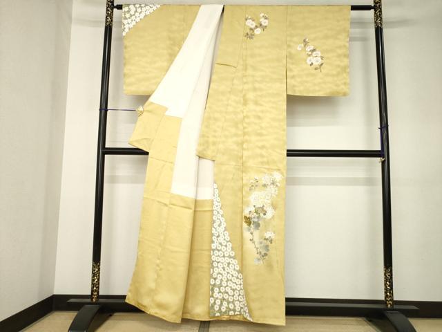 平和屋着物●螺鈿作家 甲斐泰造 訪問着 螺鈿 菊 金彩 正絹 逸品 AABK3095ck