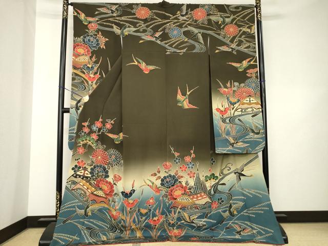 平和屋着物●豪華振袖 紅型 風景文 暈し染め ロング丈 正絹 逸品 AABK3097ck