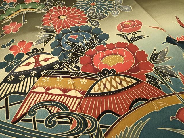 平和屋着物●豪華振袖 紅型 風景文 暈し染め ロング丈 正絹 逸品 AABK3097ck