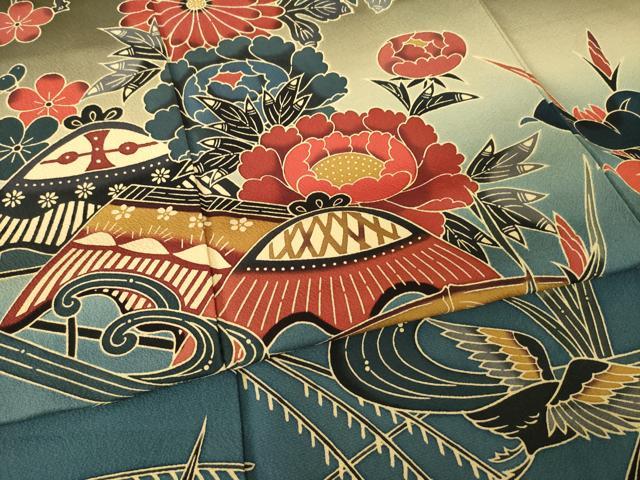 平和屋着物●豪華振袖 紅型 風景文 暈し染め ロング丈 正絹 逸品 AABK3097ck