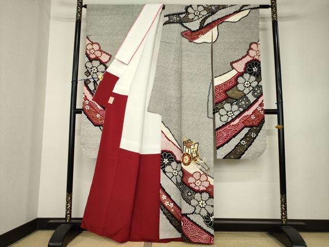 平和屋着物●豪華振袖 駒刺繍 御所車花文 正絹 逸品 AABK3102ck