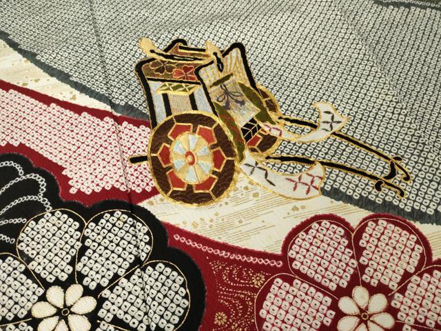 平和屋着物●豪華振袖 駒刺繍 御所車花文 正絹 逸品 AABK3102ck