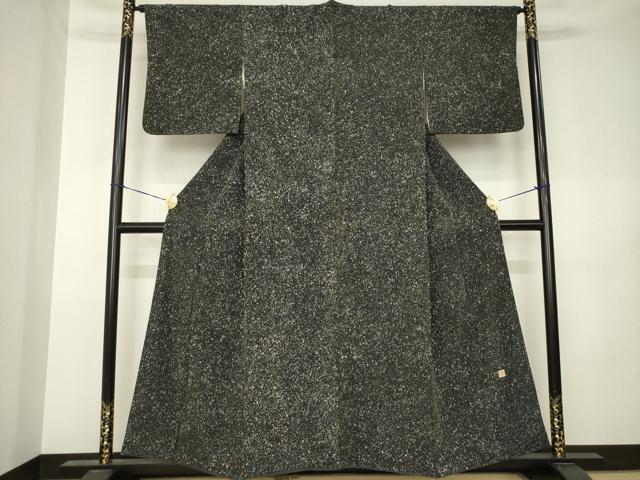 平和屋着物●上質な小紋 作家物 霞文 黒地 正絹 逸品 AABK3103ck