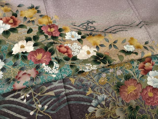 平和屋着物●訪問着 刺繍 流水花文 暈し染め 正絹 逸品 AABK3104ck