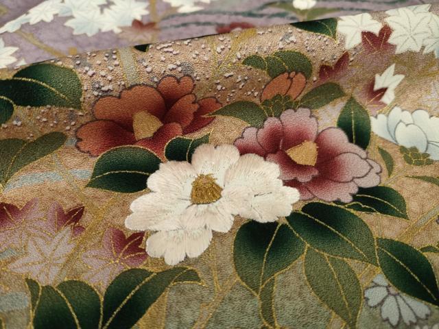 平和屋着物●訪問着 刺繍 流水花文 暈し染め 正絹 逸品 AABK3104ck