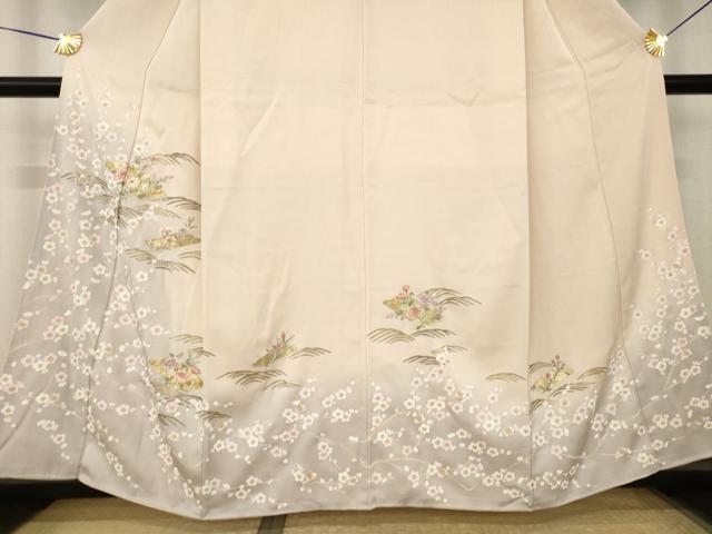 平和屋着物●訪問着 刺繍 花筏文 暈し染め 丹後ちりめん 金糸 金彩 反端付き 正絹 逸品 AABK3110ck