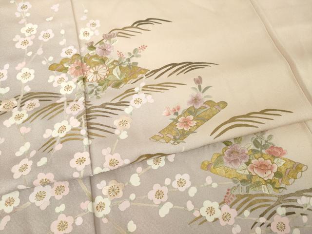 平和屋着物●訪問着 刺繍 花筏文 暈し染め 丹後ちりめん 金糸 金彩 反端付き 正絹 逸品 AABK3110ck