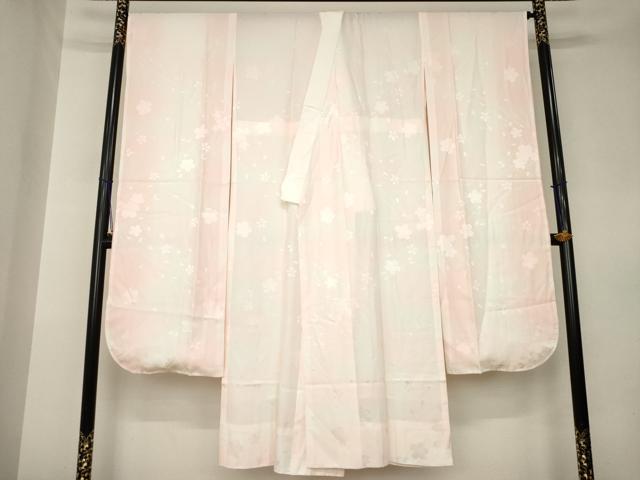 平和屋着物●振袖用長襦袢 無双仕立て 舞桜地紋 暈し染め 京都きもの友禅扱い 正絹 逸品 未使用 AABK3111ck