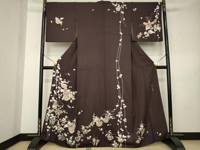 平和屋着物●西陣 京の名門 じゅらく謹製 帝王紫(古代帝王紫) 訪問着 刺繍 花篭文 正絹 逸品 AABK3113ck
