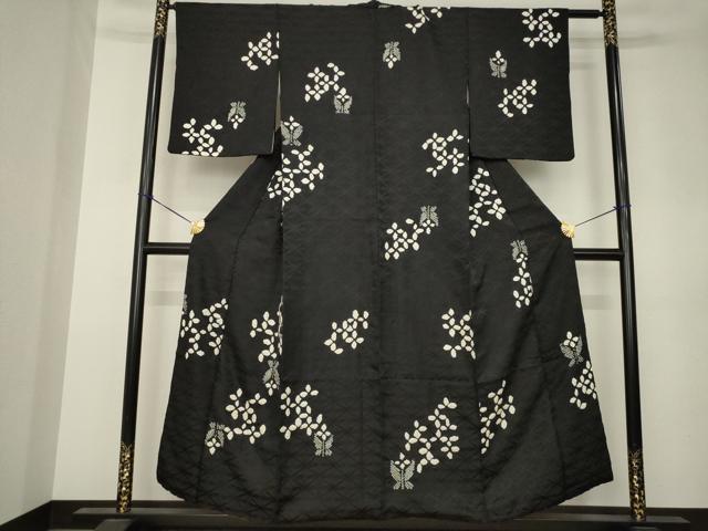 平和屋着物●訪問着 絞り 草花文 黒地 正絹 逸品 AABK3115ck