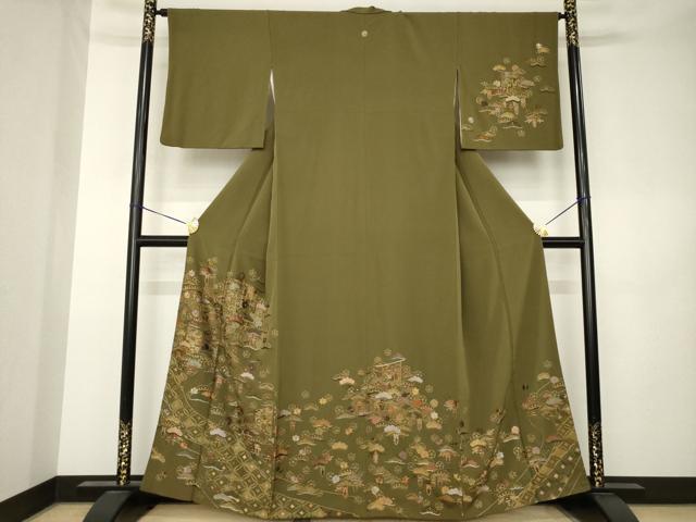 平和屋着物●訪問着 総刺繍 中国三大刺繍 汕頭刺繍 スワトウ刺繍 几帳吉祥文 金糸 正絹 逸品 AABK3118ck