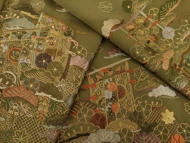 平和屋着物●訪問着 総刺繍 中国三大刺繍 汕頭刺繍 スワトウ刺繍 几帳吉祥文 金糸 正絹 逸品 AABK3118ck