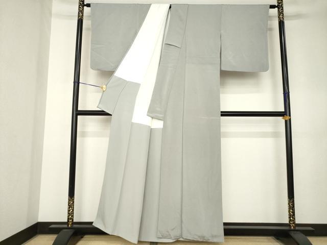 平和屋着物●上質な色無地 鼠色 鬼しぼ縮緬 正絹 逸品 AABK3120ck