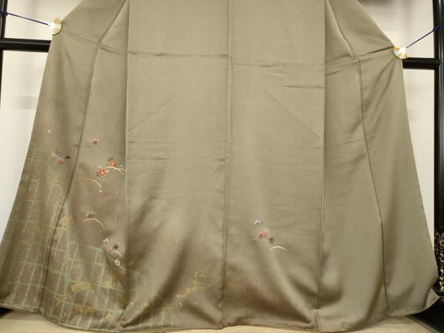 平和屋着物●訪問着 駒刺繍 芝花文 暈し染め 金糸 金彩 正絹 逸品 AABK3123ck