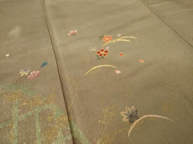 平和屋着物●訪問着 駒刺繍 芝花文 暈し染め 金糸 金彩 正絹 逸品 AABK3123ck