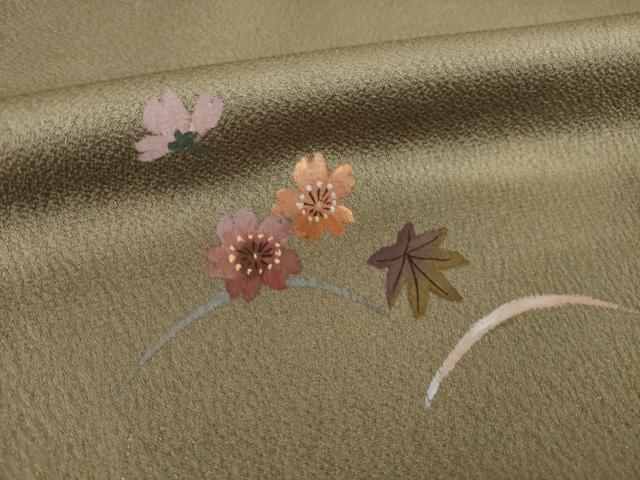 平和屋着物●訪問着 駒刺繍 芝花文 暈し染め 金糸 金彩 正絹 逸品 AABK3123ck