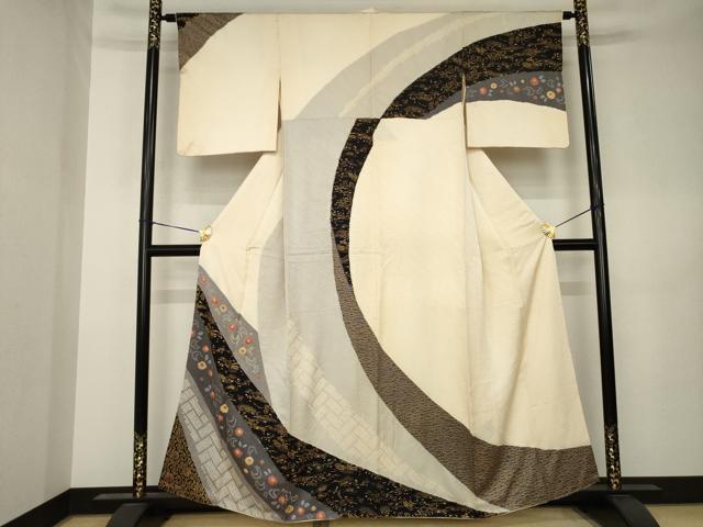 平和屋着物●訪問着 絞り 草花文 金彩 正絹 逸品 AABK3124ck