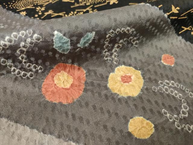 平和屋着物●訪問着 絞り 草花文 金彩 正絹 逸品 AABK3124ck