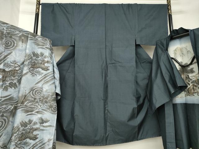 平和屋着物●男性 本場大島紬 アンサンブル 長襦袢(無双仕立て)セット 100亀甲 総詰め 正絹 逸品 AABK3128ck