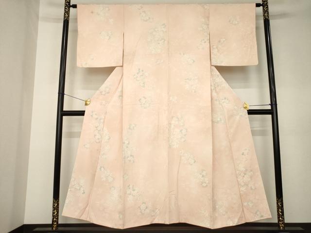 平和屋着物●上質な小紋 草花文 地紋起こし 正絹 逸品 AABK3142ck
