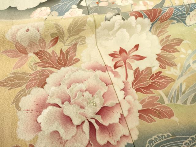 平和屋本店●アンティーク 大正ロマン 振袖 駒刺繍 草花文 金糸 正絹 逸品 AABK3155ck