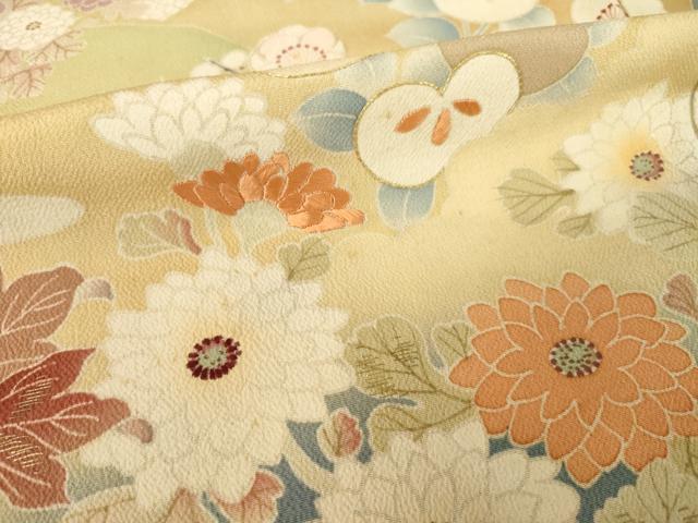平和屋本店●アンティーク 大正ロマン 振袖 駒刺繍 草花文 金糸 正絹 逸品 AABK3155ck