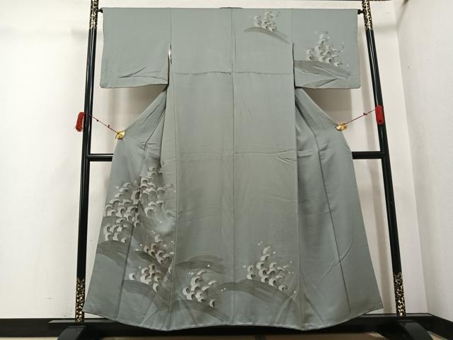 平和屋着物●訪問着 刺繍 立波文 金彩 正絹 逸品 AABK3163ph