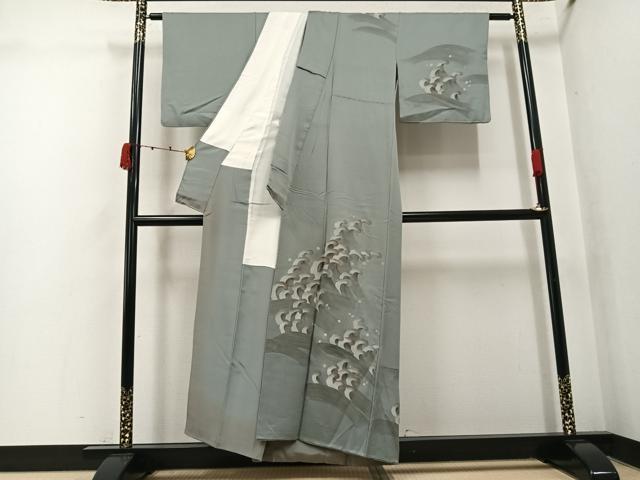 平和屋着物●訪問着 刺繍 立波文 金彩 正絹 逸品 AABK3163ph