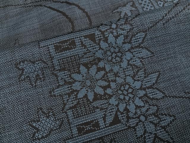 平和屋着物●本場大島紬 9マルキ 流水草花文 正絹 逸品 未使用 AABK3164ph