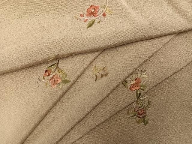 平和屋着物●上質な小紋 総刺繍 草花文 金糸 正絹 逸品 未使用 AABK3169ph