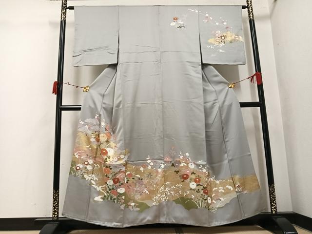 平和屋着物●訪問着 駒刺繍 草花文 金彩 正絹 逸品 AABK3171ph