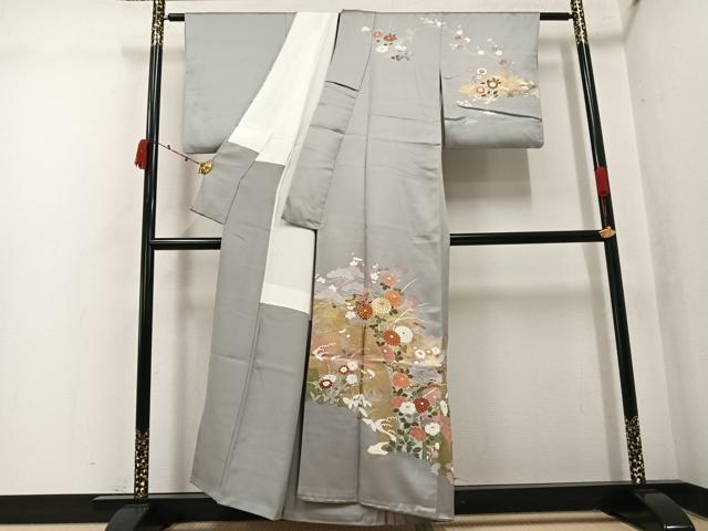 平和屋着物●訪問着 駒刺繍 草花文 金彩 正絹 逸品 AABK3171ph