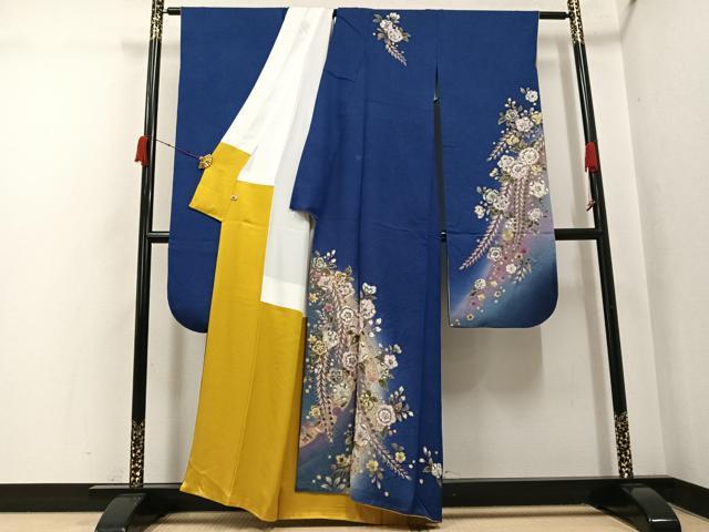 平和屋着物●豪華振袖 辻が花 絞り 暈し染め 金通し地 さが美扱い 正絹 逸品 AABK3175ph