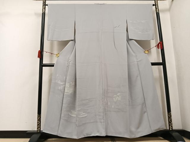 平和屋着物●無地絵羽訪問着 人物風景地紋 霞色 正絹 逸品 AABK3178ph