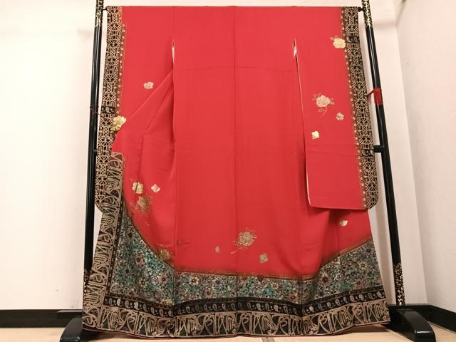 平和屋着物●英王室献上友禅作家 木下勝功 振袖 草花文 暈し染め 金銀彩 正絹 逸品 AABK3182ph
