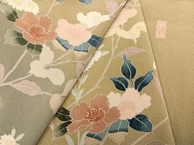 平和屋着物●訪問着 友禅 作家物 枝花文 暈し染め 正絹 逸品 AABK3191ph