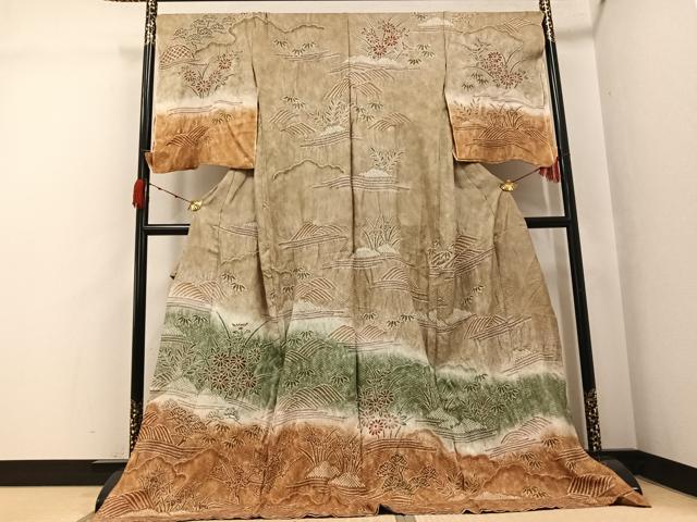 平和屋着物●訪問着 絞り 草花文 暈し染め 上代38万 仮絵羽 正絹 逸品 未使用 AABK3193ph