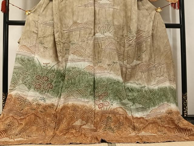 平和屋着物●訪問着 絞り 草花文 暈し染め 上代38万 仮絵羽 正絹 逸品 未使用 AABK3193ph