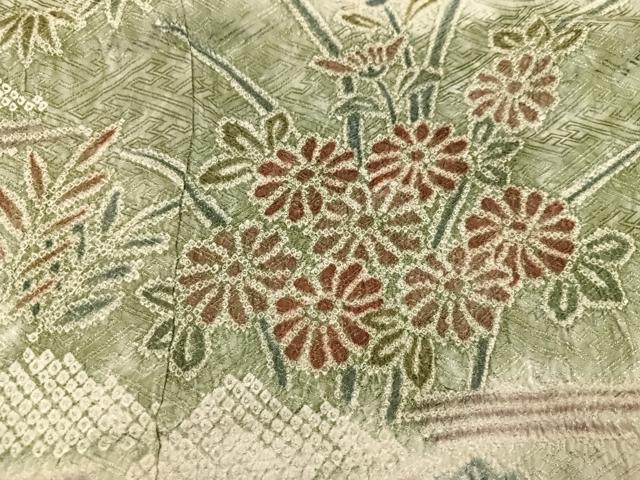 平和屋着物●訪問着 絞り 草花文 暈し染め 上代38万 仮絵羽 正絹 逸品 未使用 AABK3193ph